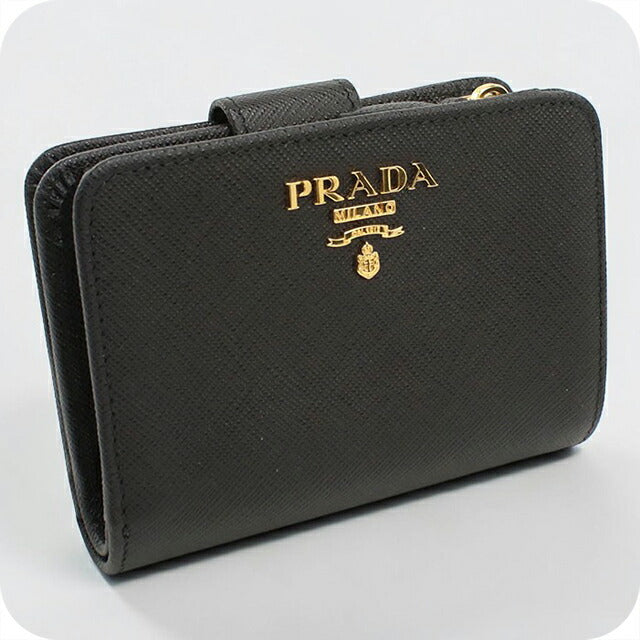 中古 プラダ 二つ折り財布 二折財布 レディース ブランド PRADA サフィアーノレザー レザー 1ML018 ブラック USDPR114709011