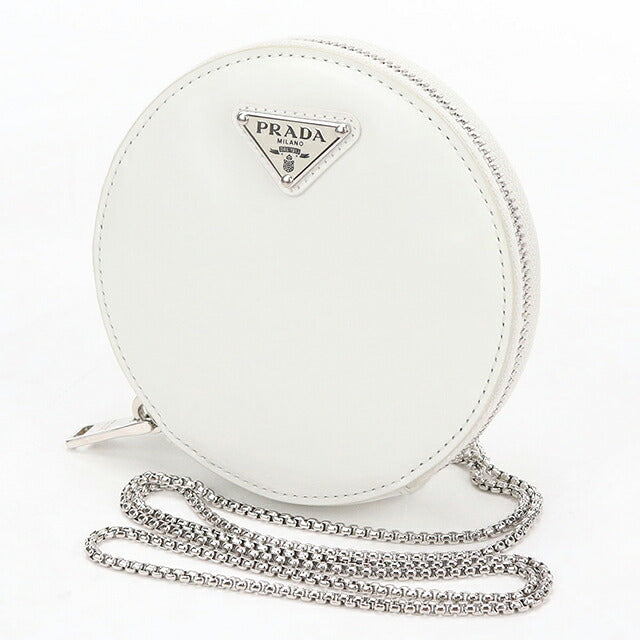 Used Prada shoulder bag ladies brand PRADA triangle logo chain leather 1NR003 white USDPR114736011