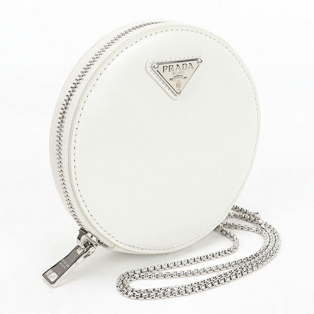 Used Prada shoulder bag ladies brand PRADA triangle logo chain leather 1NR003 white USDPR114736011