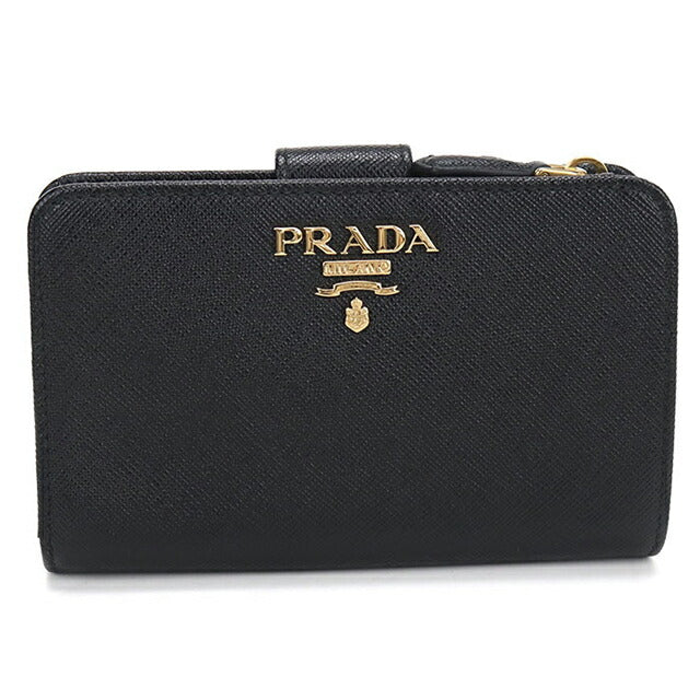 中古 プラダ 二つ折り財布 二折財布 レディース ブランド PRADA サフィアーノレザー 1ML225 ブラック USDPR115264011