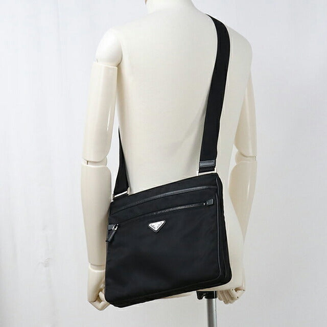中古 プラダ ショルダーバッグ メンズ ブランド PRADA トライアングルロゴ VA251M ブラック USDPR115410011