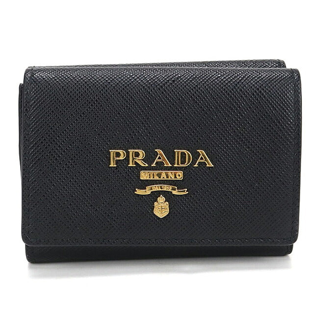 中古 プラダ 三つ折り財布 三折財布 コンパクト レディース ブランド PRADA サフィアーノ 1MH021 ブラック USDPR115685011
