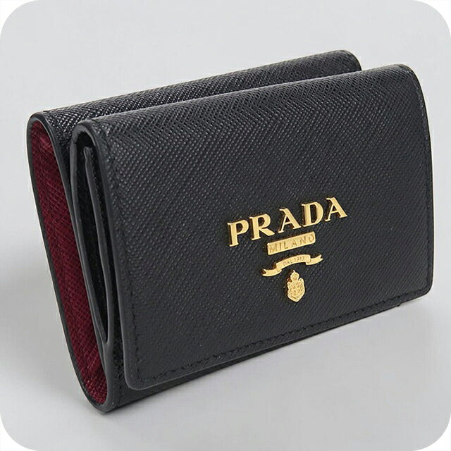 中古 プラダ 三つ折り財布 三折財布 コンパクト レディース ブランド PRADA サフィアーノ 1MH021 ブラック USDPR115685011