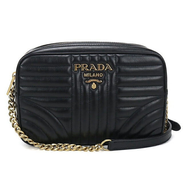 中古 プラダ ショルダーバッグ レディース ブランド PRADA ダイアグラム チェーンショルダー レザー 1BH083 ブラック USDPR115821011
