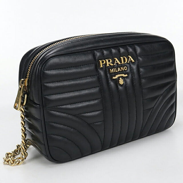 中古 プラダ ショルダーバッグ レディース ブランド PRADA ダイアグラム チェーンショルダー レザー 1BH083 ブラック USDPR115821011