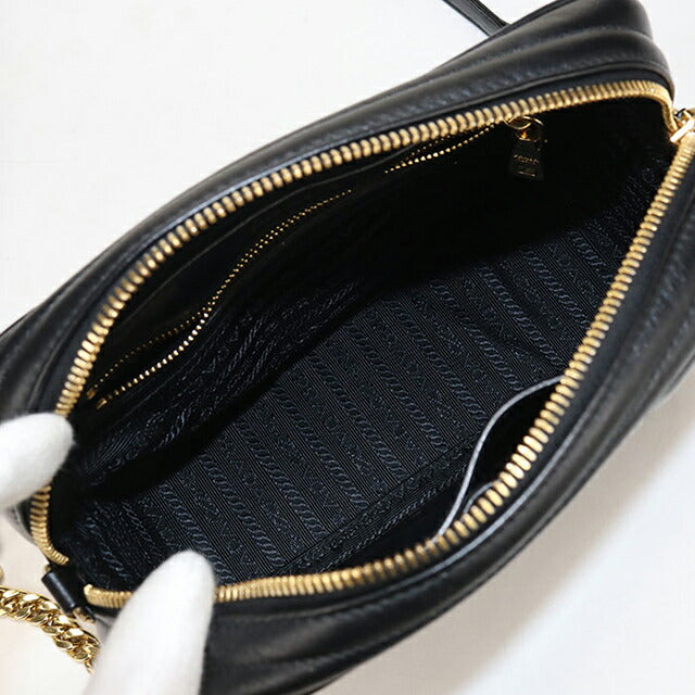 中古 プラダ ショルダーバッグ レディース ブランド PRADA ダイアグラム チェーンショルダー レザー 1BH083 ブラック USDPR115821011