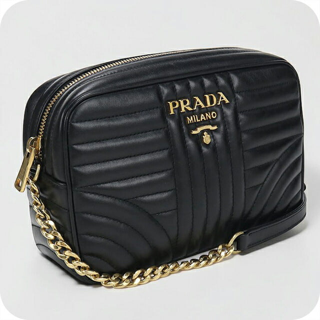中古 プラダ ショルダーバッグ レディース ブランド PRADA ダイアグラム チェーンショルダー レザー 1BH083 ブラック USDPR115821011