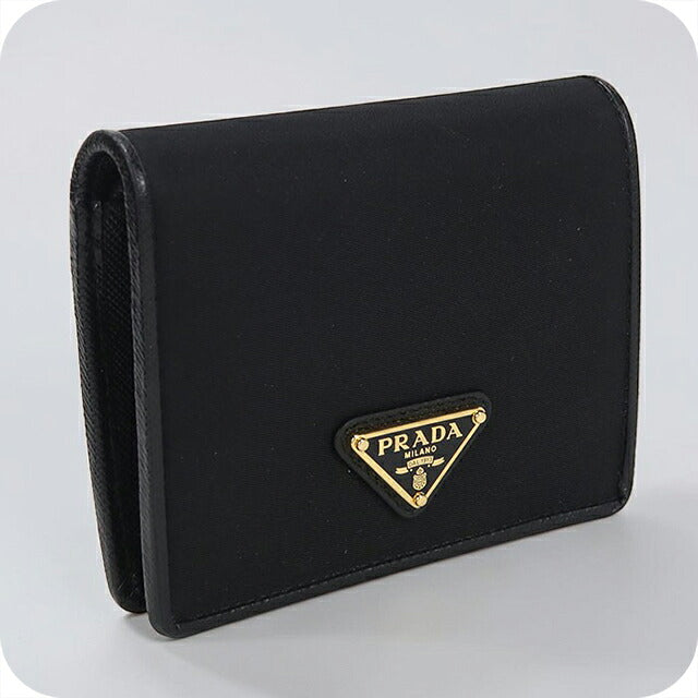 中古 プラダ 二つ折り財布 二折財布 コンパクト レディース ブランド PRADA トライアングル 1MV204 ブラック USDPR115888011