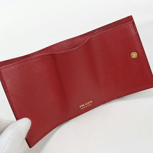 中古 プラダ 三つ折り財布 三折財布 コンパクト レディース ブランド PRADA サフィアーノレザー 1MH021 レッド USDPR116043011