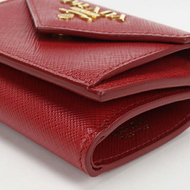 中古 プラダ 三つ折り財布 三折財布 コンパクト レディース ブランド PRADA サフィアーノレザー 1MH021 レッド USDPR116043011