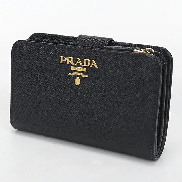 中古 プラダ 二つ折り財布 二折財布 コンパクト レディース ブランド PRADA サフィアーノレザー 1ML225 ブラック USDPR116044011