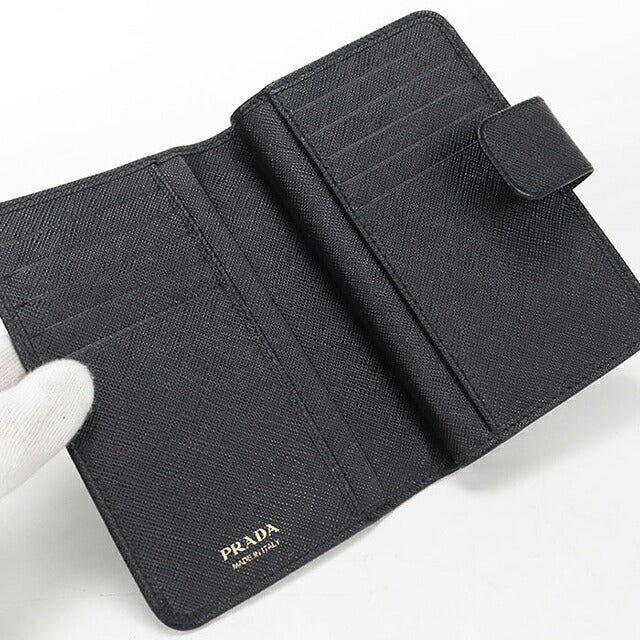 中古 プラダ 二つ折り財布 二折財布 コンパクト レディース ブランド PRADA サフィアーノレザー 1ML225 ブラック USDPR116044011