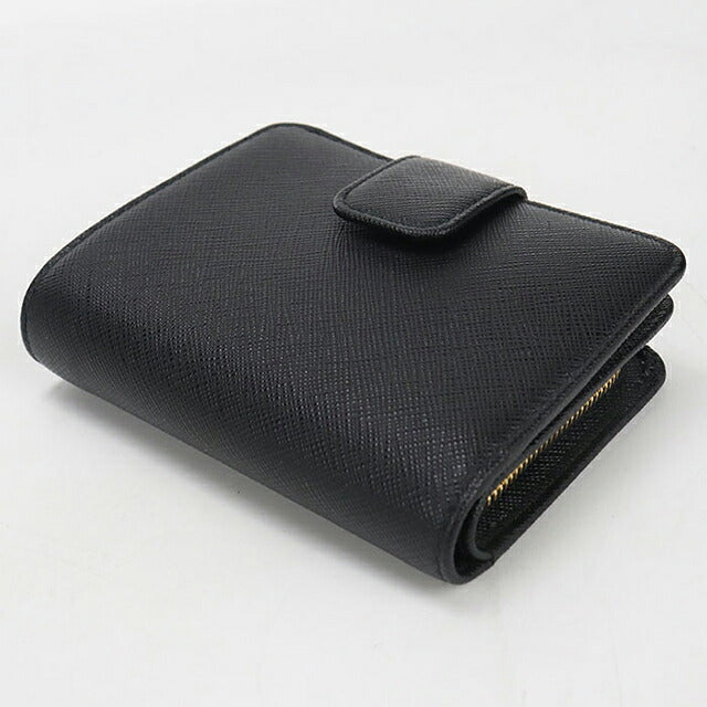 中古 プラダ 二つ折り財布 二折財布 コンパクト レディース ブランド PRADA サフィアーノトライアングル 1ML018 ブラック USDPR116277011