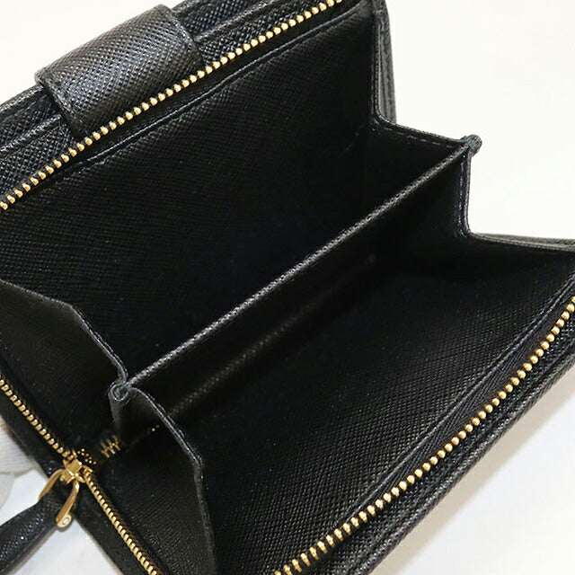 中古 プラダ 二つ折り財布 二折財布 コンパクト レディース ブランド PRADA サフィアーノトライアングル 1ML018 ブラック USDPR116277011