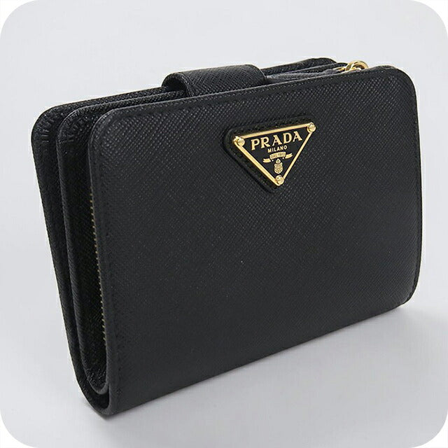 中古 プラダ 二つ折り財布 二折財布 コンパクト レディース ブランド PRADA サフィアーノトライアングル 1ML018 ブラック USDPR116277011