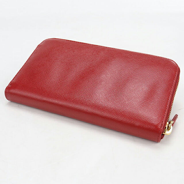 Used Prada long wallet round zipper ladies brand PRADA saffiano leather 1ML506 red USDPR116747011