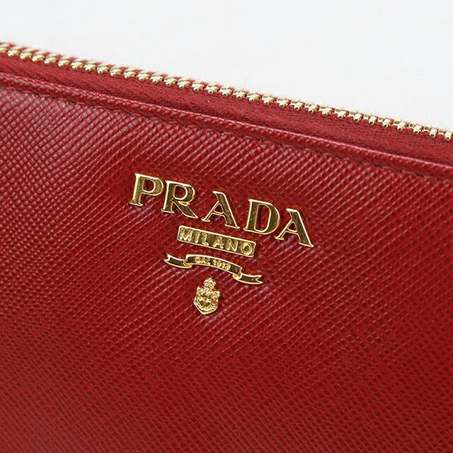 Used Prada long wallet round zipper ladies brand PRADA saffiano leather 1ML506 red USDPR116747011