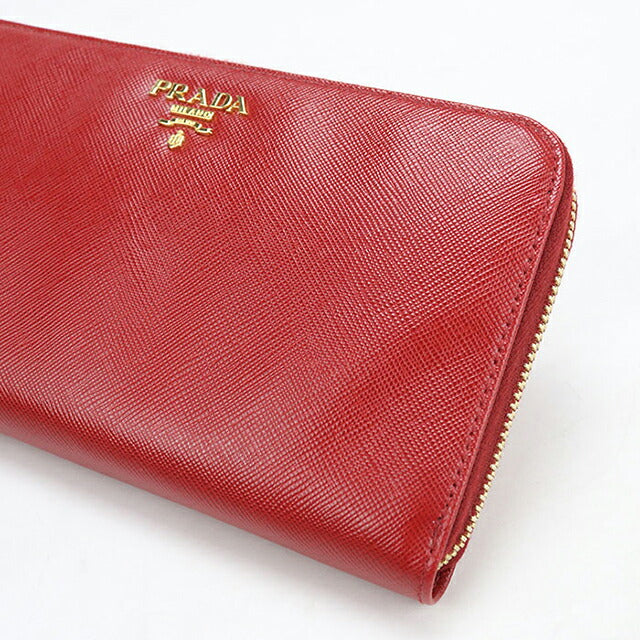 Used Prada long wallet round zipper ladies brand PRADA saffiano leather 1ML506 red USDPR116747011