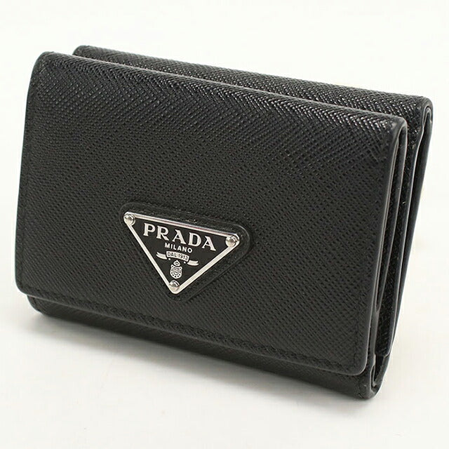 中古 プラダ 三つ折り財布 三折財布 コンパクト メンズ ブランド PRADA サフィアーノトライアングル レザー 2MH042 ブラック USDPR116911011