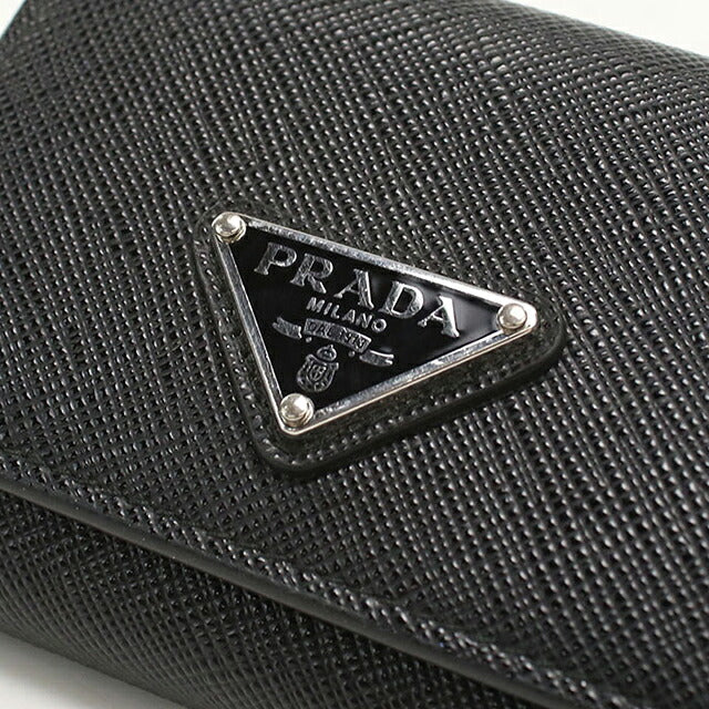 中古 プラダ 三つ折り財布 三折財布 コンパクト メンズ ブランド PRADA サフィアーノトライアングル レザー 2MH042 ブラック USDPR116911011