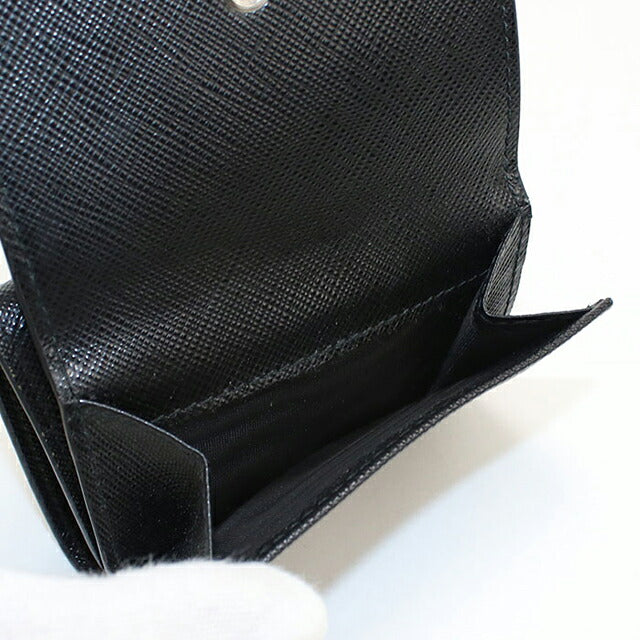 中古 プラダ 三つ折り財布 三折財布 コンパクト メンズ ブランド PRADA サフィアーノトライアングル レザー 2MH042 ブラック USDPR116911011