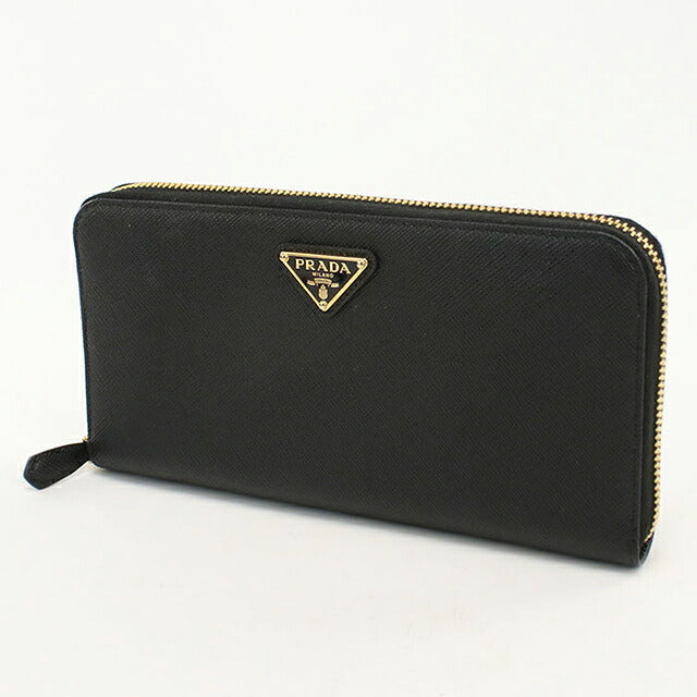 Used Prada long wallet round zipper ladies brand PRADA triangle logo 1ML506 black USDPR117052011