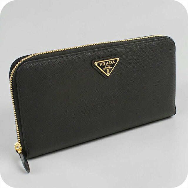 Used Prada long wallet round zipper ladies brand PRADA triangle logo 1ML506 black USDPR117052011