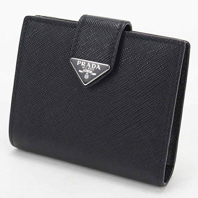 中古 プラダ 二つ折り財布 二折財布 コンパクト レディース ブランド PRADA サフィアーノタブ折財布 レザー 1MV204 ブラック USDPR117537011