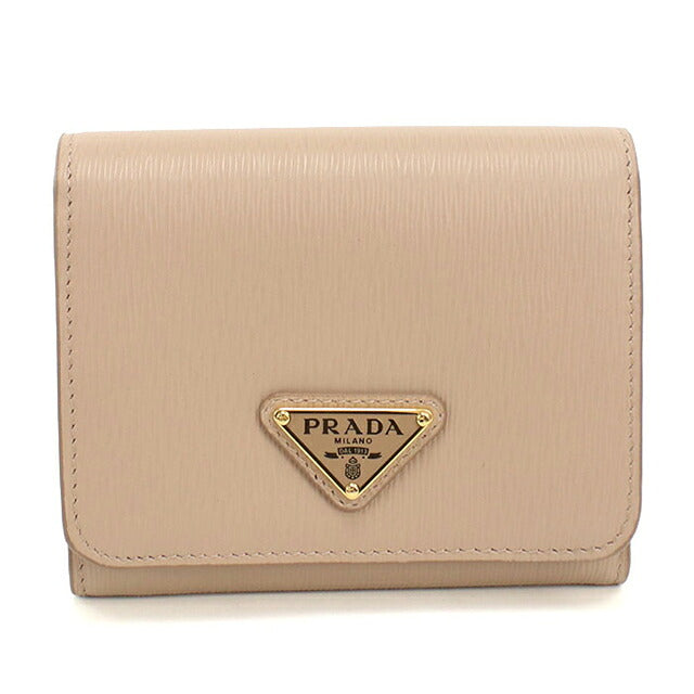 中古 プラダ 三つ折り財布 三折財布 コンパクト レディース ブランド PRADA トライアングルロゴ 1MH176 ベージュ USDPR117653011
