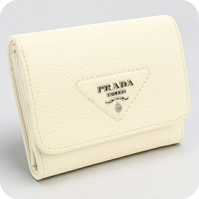 中古 プラダ 三つ折り財布 三折財布 コンパクト レディース ブランド PRADA ヴィッテロダイノ レザー 1MH043 ホワイト USDPR118253011