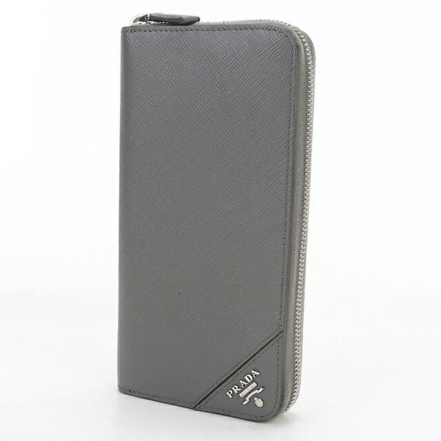 中古 プラダ 長財布ラウンドファスナー メンズ ブランド PRADA サフィアーノレザー レザー 2ML317 グレー USDPR118426011