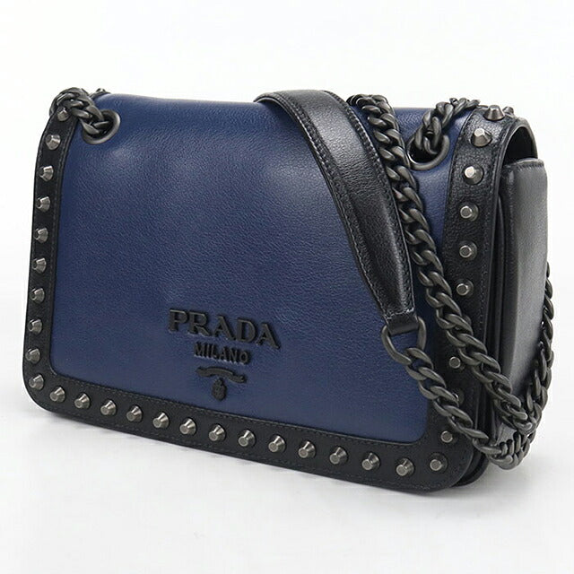 Used Prada shoulder bag ladies brand PRADA chain leather 1BD147 blue USDPR118671011