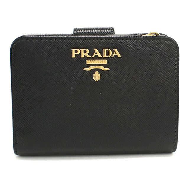 中古 プラダ 二つ折り財布 二折財布 コンパクト レディース ブランド PRADA サフィアーノレザー レザー 1ML018 ブラック USDPR118842011