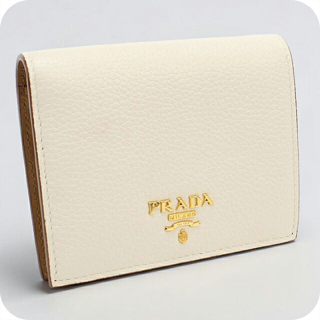中古 プラダ 二つ折り財布 二折財布 コンパクト レディース ブランド PRADA ダイノカラー レザー 1MV204 ホワイト USDPR119070011