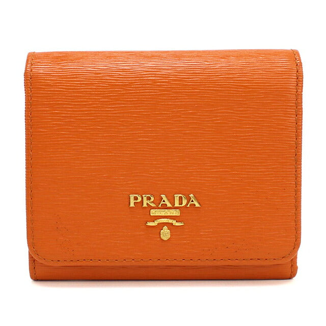 中古 プラダ 三つ折り財布 三折財布 コンパクト レディース ブランド PRADA ヴィッテロムーブ 1MH176 オレンジ USDPR119222011