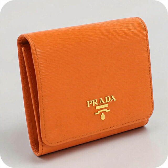 中古 プラダ 三つ折り財布 三折財布 コンパクト レディース ブランド PRADA ヴィッテロムーブ 1MH176 オレンジ USDPR119222011