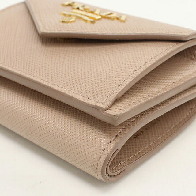 Used Prada tri-fold wallet tri-fold wallet compact ladies brand PRADA saffiano leather 1MH021 beige USDPR119367011
