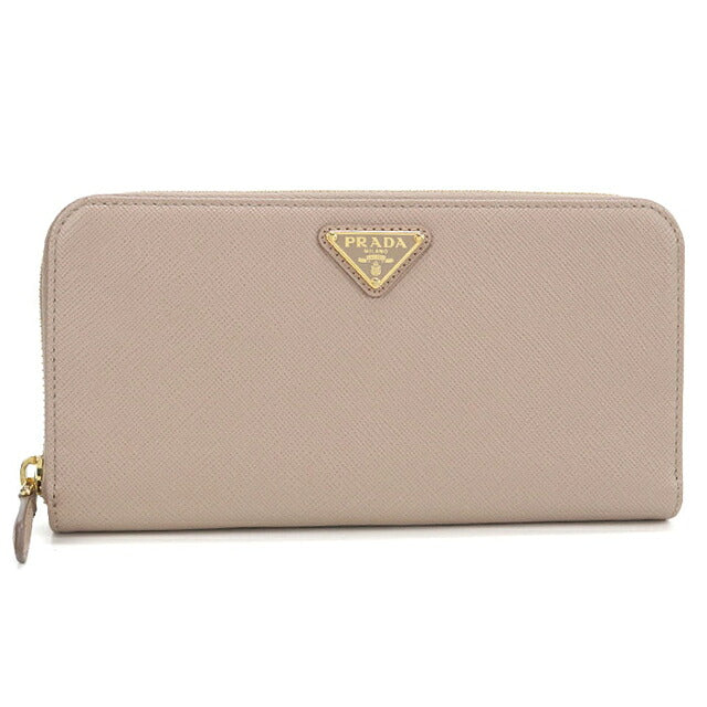 中古 プラダ 長財布ラウンドファスナー レディース ブランド PRADA サフィアーノトライアングル レザー 1ML506 QHH F0236 ベージュ USDPR119416011