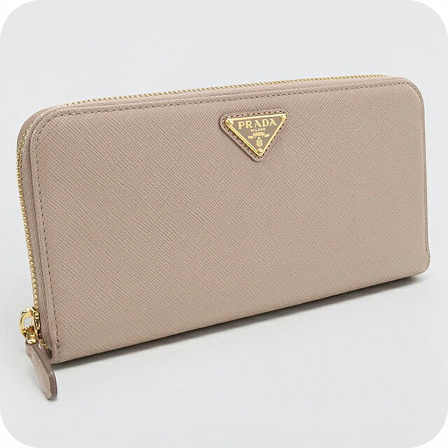 中古 プラダ 長財布ラウンドファスナー レディース ブランド PRADA サフィアーノトライアングル レザー 1ML506 QHH F0236 ベージュ USDPR119416011