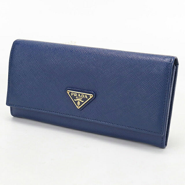 中古 プラダ 長財布二折 レディース ブランド PRADA サフィアーノトライアングル レザー 1MH132 ブルー USDPR119510011