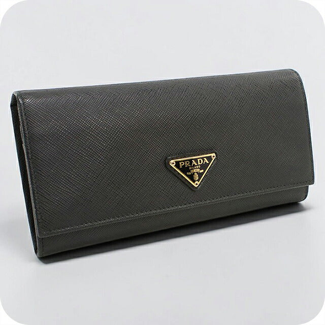 中古 プラダ 長財布二折 レディース ブランド PRADA サフィアーノトライアングル レザー 1MH132 ブラック USDPR119853011