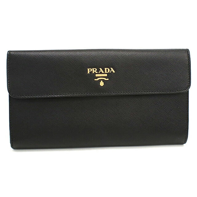 中古 プラダ 長財布二折 レディース ブランド PRADA サフィアーノレザー Wホック レザー 1M1133 ブラック USDPR119876011