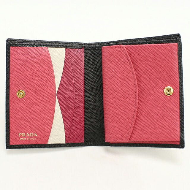 中古 プラダ 二つ折り財布 二折財布 コンパクト レディース ブランド PRADA サフィアーノマルチカラー レザー 1MV204 ブラック USDPR119897011