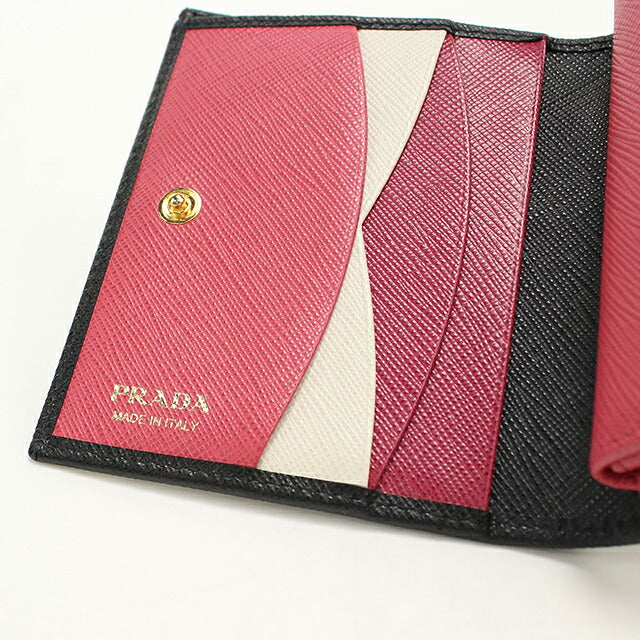 中古 プラダ 二つ折り財布 二折財布 コンパクト レディース ブランド PRADA サフィアーノマルチカラー レザー 1MV204 ブラック USDPR119897011