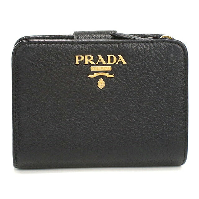 中古 プラダ 二つ折り財布 二折財布 コンパクト レディース ブランド PRADA ダイノ カラー レザー 1ML018 ブラック USDPR119904011