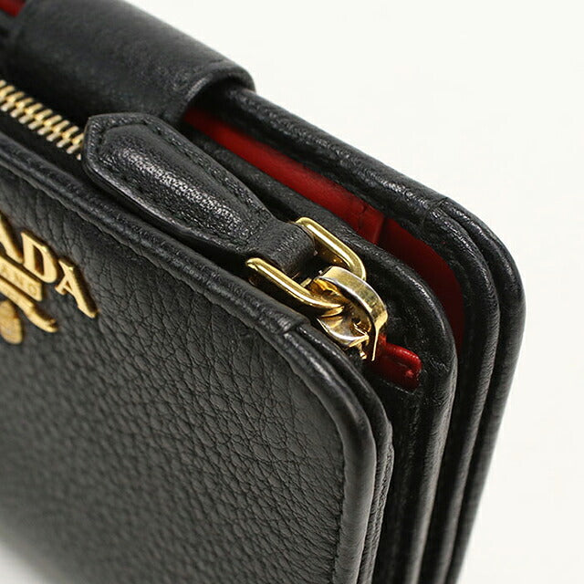 中古 プラダ 二つ折り財布 二折財布 コンパクト レディース ブランド PRADA ダイノ カラー レザー 1ML018 ブラック USDPR119904011