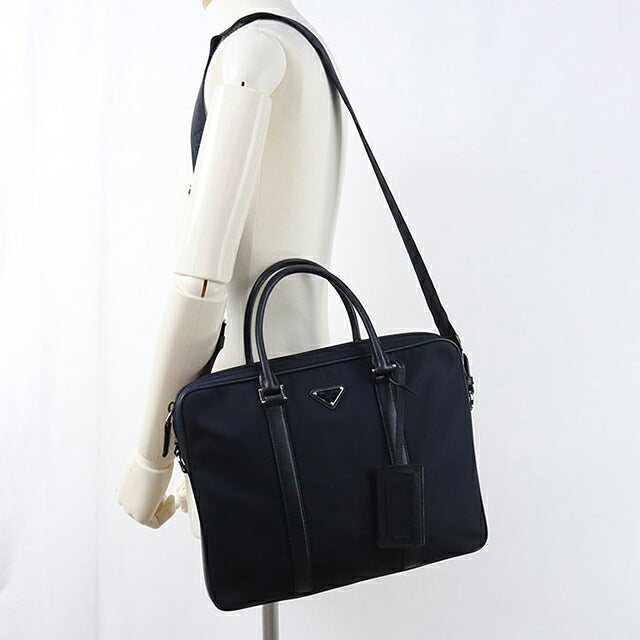 中古 プラダ ブリーフケース メンズ ブランド PRADA 2WAY レザー 2VE368 ネイビー USDPR120032011