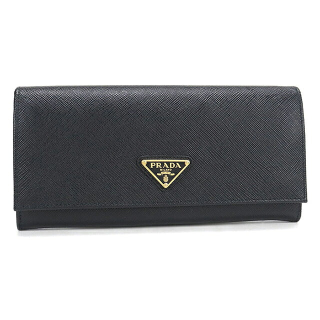 Used Prada long wallet bi-fold ladies brand PRADA saffiano triangle leather 1MH132 black USDPR120782011