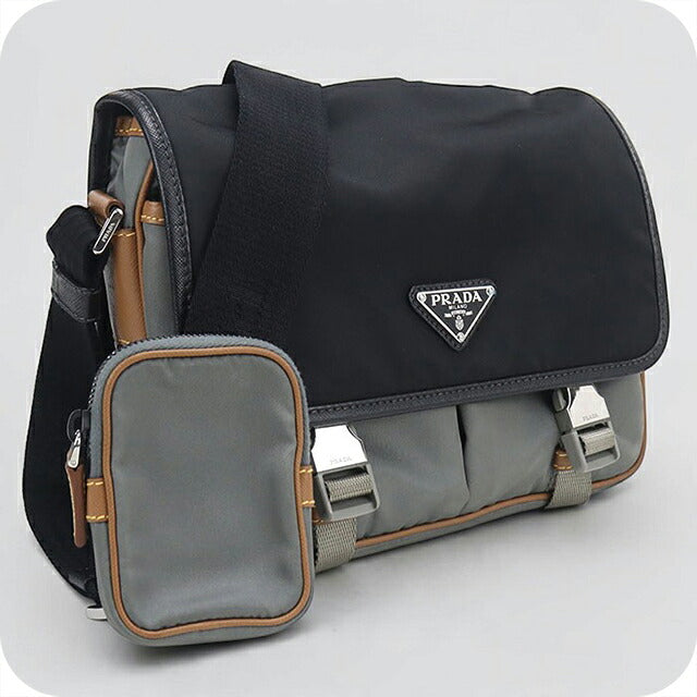 二手 Prada 斜挎包单肩包男女通用品牌 PRADA 三角标志双色灰色 USDPR121115011