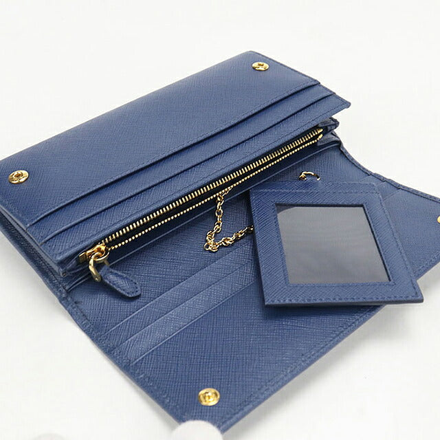 二手 Prada 长钱包双折女士品牌 PRADA Saffiano 三角皮革 1MH132 蓝色 USDPR121141011